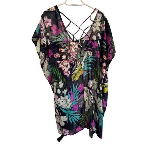Kona Sol Tropical Floral Sheer Swim Cover Up XL Boho Resort Wear - Picture 2 of 9
